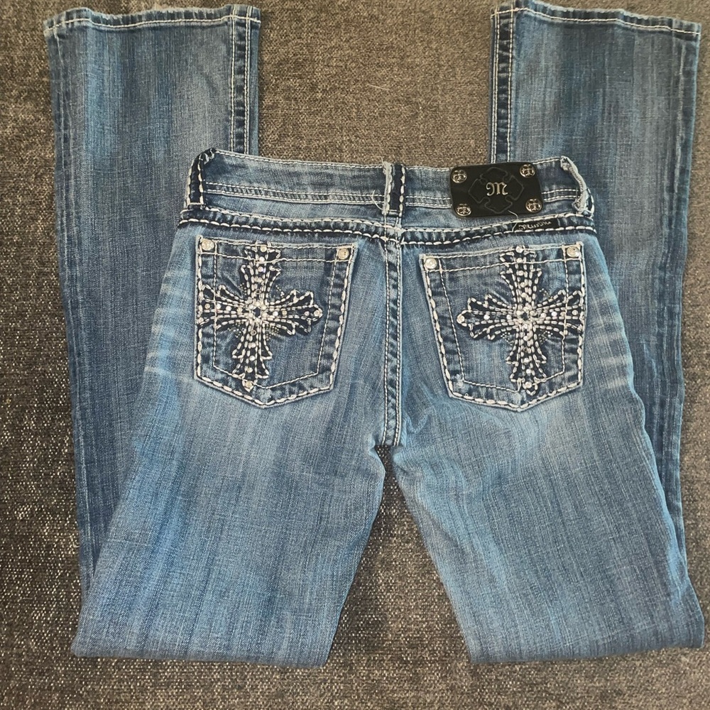 Miss Me Boot Cut Jeans with Rhinestone Cross